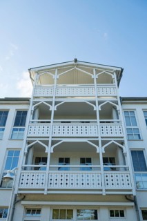 Facade of an apartment house, spa architecture, Sellin, Baltic resort, Rügen island,