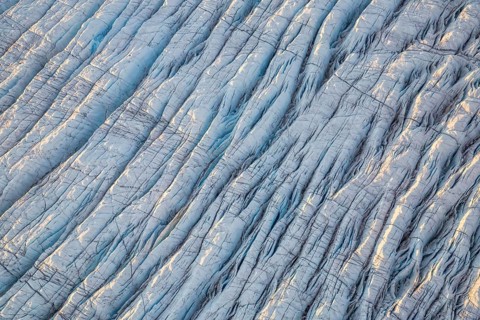 Aerial view of Ice sheet in Greenland, Arctic landscape, frozen wilderness, glaciers and