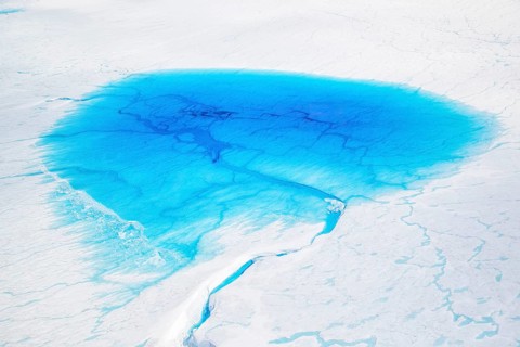 Aerial view of surface lakes (glacial/proglacial lakes) and Glacial rivers, climate change, global