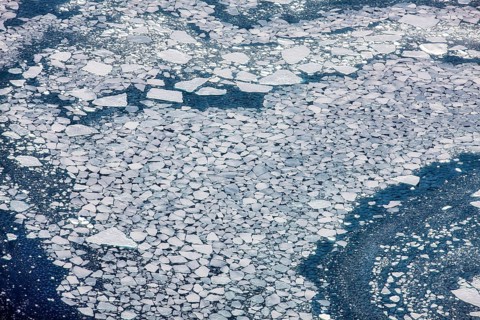 Aerial view of melting icepack in the East Greenland, Greenland (Kalaallit Nunaat), Arctic Ocean,