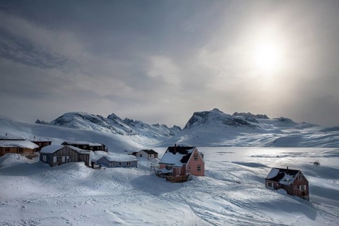 Tiniteqilaaq covered in snow during winter. The village is one of five settlements around
