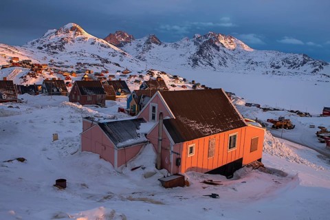 Sunrise at Tasiilaq (Angmagsalik in Inuit) a small village located on Ammassalik Island in the