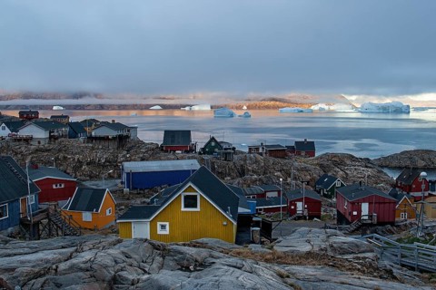 Village of Uummannaq, located on Uummannaq Island in the Uummannaq Fjord, northwestern Greenland,