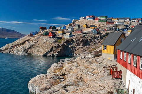 Village of Uummannaq, located on Uummannaq Island in the Uummannaq Fjord, northwestern Greenland,