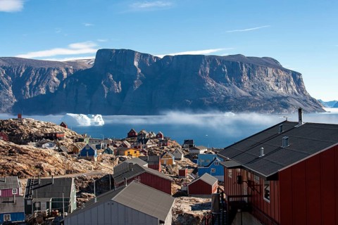 Village of Uummannaq, located on Uummannaq Island in the Uummannaq Fjord, northwestern Greenland,