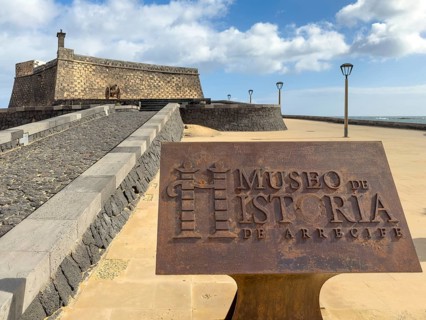 Castillo de San Gabriel fortress against blue sky with white clouds, Arrecife, Lanzarote, Canary