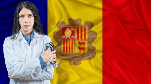 Andorran national health system, Medical professional on Andorra flag background
