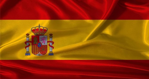 National flag of Spain with cloth texture. Spain flag with realistic texture background