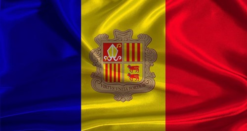 Andorra flag with cloth textured background. National flag of Andorra with realistic texture