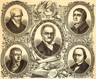 Portraits, Alexander von Humboldt, German explorer (top left), Georg Wilhelm Friedrich Hegel,