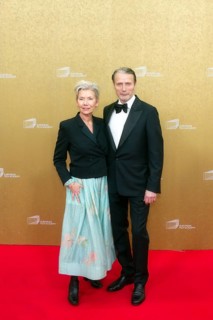 Mads Mikkelsen with woman Hanne Jacobsen, EUROPEAN FILM AWARDS Berlin 2026, photo call at the House