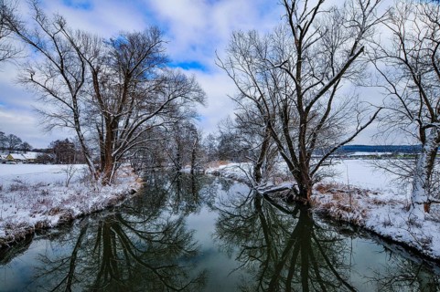 Wintery floodplain landscape along the Schmutter in the Augsburg Western Wälder nature park Park,