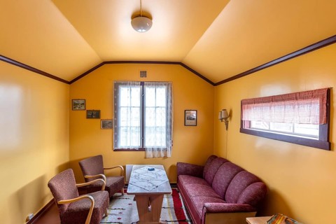 1963 interior of the Green House museum, original småhus from 1918 at Ny-Alesund, Oscar II Land,