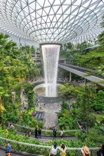 Forest Valley with Rain Vortex, world's tallest indoor waterfall at Jewel Changi Airport in the