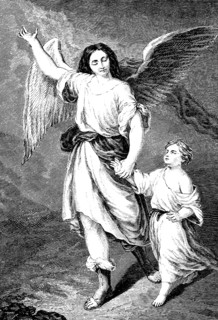 The guardian angel Angel, after Bartolomé Esteban Murillo (1617-1782) painter, angel leading child,
