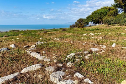 Ancient archaeological site of Heraclea Minoa, ruins overlooking the sea, coastal landscape,