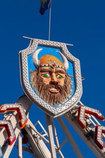 Close-up of Sea Dragon amusement ride at Fun Show traveling amusement ride park, Old Port of