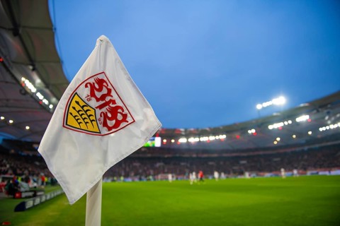 Corner flag, logo, coat of arms, VfB Stuttgart, total, overview, floodlight, soccer, Bundesliga,
