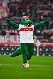Mascot Fritzle VfB Stuttgart gesture MHPArena, MHP Arena Stuttgart, Baden-Württemberg, Germany