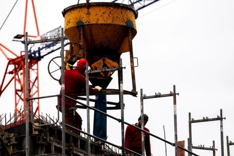 Construction site, concreting work, on a large construction project, apartments and commercial