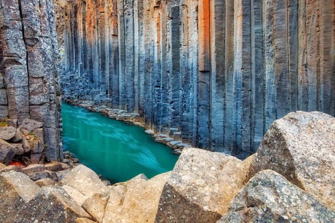 Stuðlagil Canyon, basalt columns along the Jökulsá á Dal River (also known as Jökla), Jökuldalur