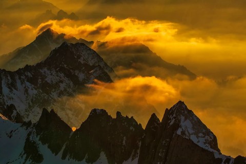 Sunset from Säntis (2, 502 m), the highest mountain in the Alpstein range, located in the canton of
