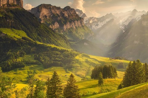 Region of Wasserauen in summer, with a view of Säntis (2, 502 m), the highest mountain in the