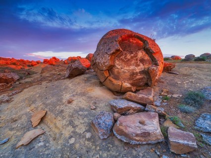 Sunset at Torysh Valley, the Valley of Balls, with thousands of natural spherical rock formations