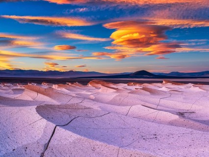 Campo Piedra Pómez, spectacular cloud formations at sunset, El Peñón, La Puna, Catamarca Province,