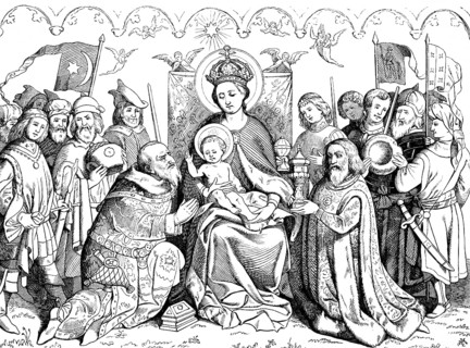 Cologne cathedral image or altar of the city patrons, 15th century, Mary, Adoration of Jesus, Magi,