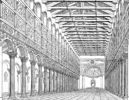 San Paolo Fuori le Mura, Papal Basilica San Paul Outside the Walls, main nave with coffered