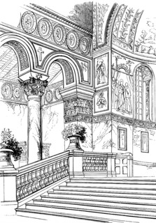 Choir of S. Apollinare in Classe, 6th century, stairway to the apse, mosaics, floral decoration,