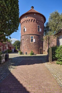 Thief tower, historic city prison, registry office, tower, historic brick building, alleyway made