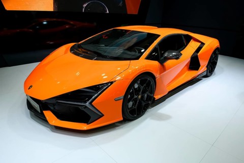 Press photo of Lamborghini Revuelto plug-in hybrid super sports car with 1015 hp system output
