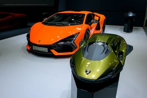 Press photo from left Lamborghini Revuelto plug-in hybrid super sports car with 1015 hp system