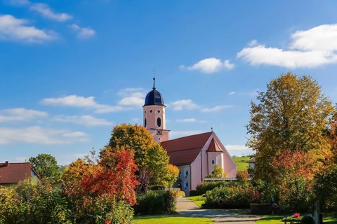 Roman Catholic parish church of St. Martin, baroque hall church from 1717—19, design by Franz Beer,