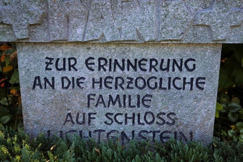 Memorial, detail, memorial stone in memory of the ducal family at Lichtenstein Castle, coat of