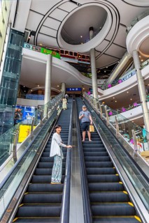 Themed shopping mall, Thailand's longest escalator, luxury stores, Terminal 21, Bangkok, Thailand's