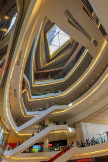 Skylight and various floors connected by escalators in Iconsiam Shopping Center, Bangkok,
