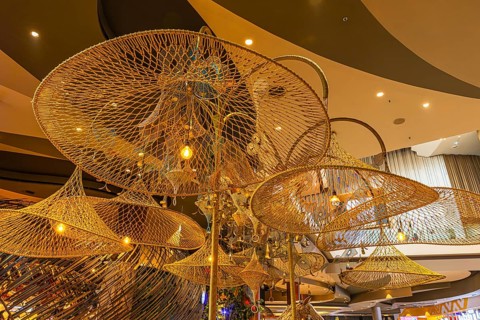 Huge woven lampshades as decoration, Iconsiam shopping center, Bangkok, Thailand's metropolis,
