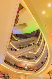 Different floors connected by escalators in Iconsiam Shopping Center, Bangkok, Thailand's