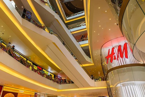 Various floors connected by escalators, luxury shops, Iconsiam shopping center, Bangkok, Thailand's