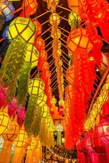 Illuminated, colorful lanterns as decoration in Iconsiam shopping center, Bangkok, Thailand's