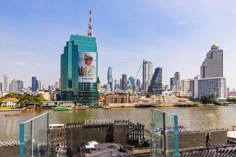 Stage setup for the New Year's Eve party on the terrace and on the Chao Phraya River, Iconsiam
