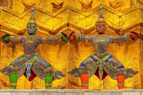 The Grand Royal Palace, Wat Phra Kaeo Buddhist Temple, the Golden Chedi, Pra Sri Rattana Chedi,
