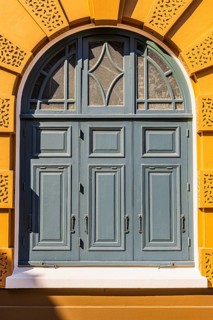 The Grand Royal Palace, arched windows with closed shutters, Phra Nakhon, Bangkok, Thailand's