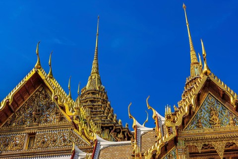 The Grand Royal Palace, the gilded Abhorn Bimok Pavilion and Dusit Maha Prasad Throne Hall, with