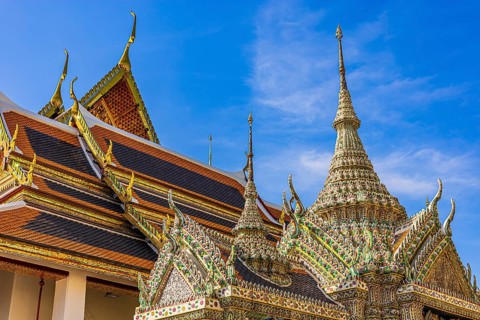 The Grand Royal Palace, Wat Phra Kaeo Buddhist Temple, Chedi Temple Towers, Buildings with