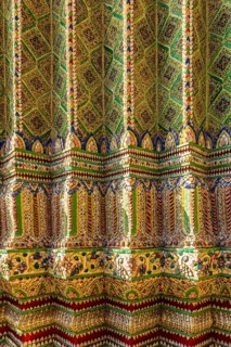 The Grand Royal Palace, Wat Phra Kaeo Buddhist Temple, columns with colorful ceramic inlays, Phra