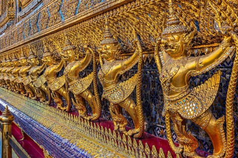 The Grand Royal Palace, Wat Phra Kaeo Buddhist Temple, guarded by Yakshas, Phra Nakhon, Bangkok,